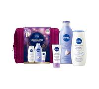 NIVEA Companion Gift Set, Cream Sensitive Shower 250 ml, Pampering Soft Milk 400 ml, Soothing Day Cream 50 ml, with Beauty Case, Moments of Joy Edition