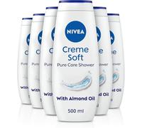 NIVEA Crème Soft (500ml, Pack of 6) Caring Shower Body Cream Enriched with Almond Oil, Moisturising Shower Gel Body Wash with Jojoba Oil, Glycerin and Panthenol