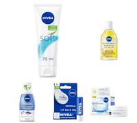NIVEA Daily Essentials Bundle (5 Products), Waterproof Eye Make-Up Remover, Skin Glow Serum Infused Micellar Water, Refreshing Day Cream SPF30, NIVEA Soft Moisturising Cream, Original Care Lip Balm