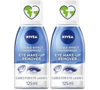 NIVEA Double Effect Waterproof Eye Make-Up Remover (125ml), Daily Use Face Cleanser for Make-Up and Mascara with Cornflower Extract and Biotin (Pack of 2)