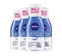 NIVEA Double Effective Eye Make-up Remover Pack of 4 (4 x 125ml) Powerful Face Cleanser Removes Waterproof Mascara, Double Action Face Wash, Eye Make Up Remover