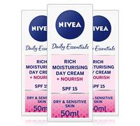 NIVEA Face Cream Rich Moisturiser for Dry & Sensitive Skin, Nourishing Day Cream with Shea Butter and SPF 15, Skin Care Essentials, 50ml, Pack of 4