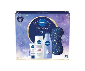 NIVEA Feel Dreamy Skincare Regime Gift Set, Women's Gift Set Includes Shower Cream, Body Lotion, Night Cream, Lip Balm, and Eye Mask, Beauty Products