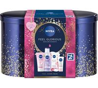 NIVEA Feel Glorious Gift Set (5 Products), Women's Gift Set with Beauty Products, Includes Micellar Water, Face Mask, Day Cream, Cream Wash, with Stylish Oval Tin