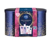 NIVEA Feel Glorious Gift Set (5 Products), Women's Gift Set with Beauty Products, Includes Micellar Water, Face Mask, Day Cream, Cream Wash, with Stylish Oval Tin