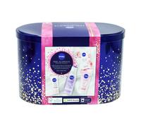 NIVEA Feel Glorious Gift Set (5 Products), Women's Gift Set with Beauty Products, Includes Micellar Water, Face Mask, Day Cream, Cream Wash, with Stylish Oval Tin
