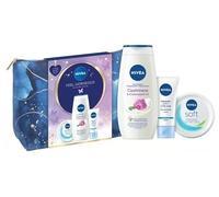 Nivea Feel Gorgeous Cosmetic Skincare 4PC Gift Set Bag (Cashmere & Cottonseed Oil Shower Cream 250ml, Nivea Refreshing 24H Moisture Day Cream SPF 15 50ml, Nivea Soft Moisturising Cream 200ml)