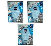 Nivea Gift Set 3 X STRONG POWER 4-Piece Shower Gel - Labello - Shampoo - Deo