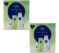 Nivea Happy Balance Set 2 X 4-Piece Shower Gel Body Lotion Deodorant-Labello