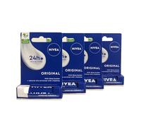 NIVEA Lip Balm Original Care Pack of 4 (4 x 4.8g) Protective Lip Moisturiser with Shea Butter and Natural Oils, Caring Lip Balm for 24h Moisture Care, Lip Care with Melt-In Formula
