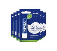 Nivea Lip Balm - Shea Butter & Natural Oils, 24h Moisture - Pack of 6 (6x4.8g)