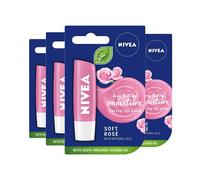 NIVEA Lip Balm Soft Rosé Pack of 4 (4 x 4.8g), Protective Lip Moisturiser with Natural Oils Enriched with Rose Extract, Caring Lip Balm for 24h