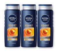 NIVEA MEN Boost 3-in-1 Body Wash, Citrus Scent and Caffeine Enriched Men's Body Wash Cleanses Face, Body and Hair, 16.9 Fl Oz Bottle- Pack of 3