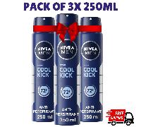 Nivea Men Cool Kick Anti-Perspirant Deodorant Spray 250ml Body Spray Pack 1,3,6
