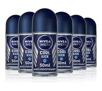 NIVEA MEN Cool Kick Roll-On Anti-Perspirant Deodorant Pack of 6 x 50ml, 48h Fresh, Alcohol-Free with Ocean Extracts
