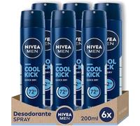 NIVEA MEN Cool Kick Spray Pack of 6 (6 x 200 ml), Men's Deodorant with a Stroke of Freshness, Antiperspirant Deodorant for Men Care