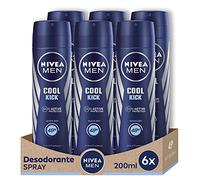 NIVEA MEN Cool Kick Spray Pack of 6 (6 x 200 ml), Men's Deodorant with a Stroke of Freshness, Antiperspirant Deodorant for Men Care
