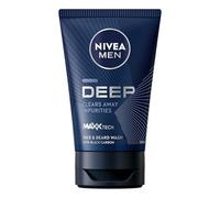 NIVEA MEN Deep Black Charcoal Face Wash (75ml), Dark Wood Men's Face Wash and Face Cleanser with Activated Charcoal, Anti-Bacterial Exfoliating Face Wash