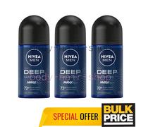 Nivea Men Deep Dark Wood Black Charcoal Roll-On Deodorant 72H Protection 3-Pack