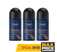 Nivea Men Deep Espresso Black Carbon Roll-On Deodorant 50ml Great Value 3-Pack
