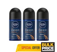 Nivea Men Deep Espresso Black Carbon Roll-On Deodorant 50ml Great Value 3-Pack