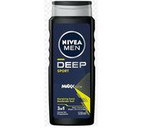 NIVEA Men Deep Sport 3-in-1 Shower Gel for Body, Face & Hair - 500 ml Multi-Purpose Cleanser with Refreshing Energizing Scent - Daily Gentle All-In-One Shower Solution for Active Lifestyles