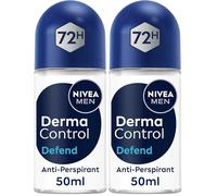NIVEA MEN Derma Control Defend Roll On (50ml), Anti-Perspirant Roll On for Defence Against Odour and Staining, 72H Protection Deodorant for Sensitive Skin (Pack of 2)