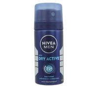 NIVEA MEN Dry Active Deodorant Spray Travel Size, Deodorant with 72h Antiperspirant Protection for a Dry Skin Feeling, Antibacterial Deodorant Spray without Ethyl Alcohol (35 ml)