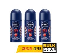 Nivea Men Dry Impact Roll-on Deodorant 72H Powerful Sweat Odor Protection 3-Pack