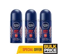Nivea Men Dry Impact Roll-on Deodorant 72H Powerful Sweat Odor Protection 3-Pack
