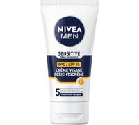 NIVEA MEN Face Cream SPF 15 for Sensitive Skin (1 x 75 ml), Moisturising Face Cream Men's 0% Alcohol, Men's Cream with Sensitive and Irritated Skin, Sun Cream Face for