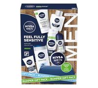NIVEA MEN Feel Fully Sensitive Skincare Gift Set (8 Products), Includes Shower Gel, Anti-Perspirant, Face Wash, Shaving Foam, Post Shave Balm, Moisturisers, and Wash Bag
