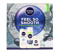 NIVEA MEN Feel So Smooth Skincare Gift Set (3 Products) - Men'sGift Set for Sensitive Skin - Includes Shower Gel, Shaving Foam, and Post Shave Balm