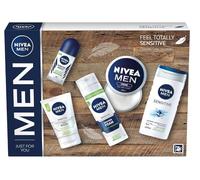 NIVEA MEN Feel Totally Sensitive Caring Skin Regime Gift Set (Sensitive Shower Gel, Face Wash, Shaving Foam Roll On and Creme)