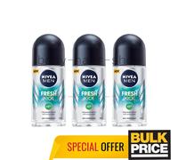 Nivea Men Fresh Kick Roll-On Deodorant 48H Sweat Odor Protection 50ml 3-Pack