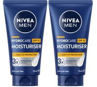 NIVEA MEN Hydrocare SPF15 Moisturiser (75ml), Mens Face Cream For Dry Skin, Moisturiser With SPF For UVA/UVB Protection, Lightweight and Non-Greasy Formula With Aloe Vera and Provitamin B5 (Pack of 2)