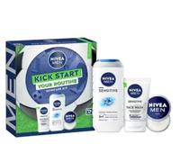 NIVEA MEN Kick Start Routine Gift Set, Sensitive Shower Gel 250ml, Face Wash 100ml, Creme 30ml
