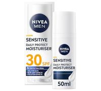 NIVEA MEN Sensitive Daily Protect Moisturiser SPF 30 (50ml), Moisturising Men's Face Cream Suitable For Sensitive Skin, Lightweight Face Moisturiser with UV Protection, Non-Greasy Formula