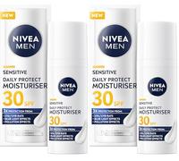 NIVEA MEN Sensitive Daily Protect Moisturiser SPF 30 (50ml), Moisturising Men's Face Cream Suitable For Sensitive Skin, Lightweight Face Moisturiser with UV Protection, Non-Greasy Formula (Pack of 2)