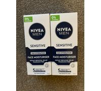 NIVEA MEN Sensitive Face Moisturiser 2 x 75ml with Zero % Percent Alcohol BNIB