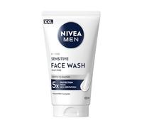 NIVEA MEN Sensitive Face Wash, 150 ml | Sensitive Skin Facial Cleanser with Chamomile Extract and VitaminPRO Complex, 5x Skin Irritation Protection, Soap Free