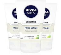 NIVEA MEN Sensitive Face Wash with Zero Percent Alcohol Pack of 3 (3 x 100 ml), Men's Sensitive Face Wash with Vitamin E, Men's Skin Care Essentials