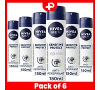 Nivea Men Sensitive Protect Anti-Perspirant Spray 0% Alcohol 72H 150ml Pack of 6