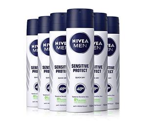 Nivea men Sensitive Protect Deo Spray in 6-pack (6 x 150 ml), antiperspirant for sensitive skin, deodorant with 48-hour protection