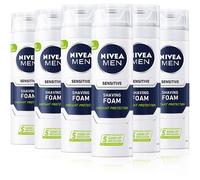 NIVEA MEN Sensitive Shaving Foam Pack of 6 (6 x 200ml) Sensitive Skin Shaving Foam, Shave Gel for Men, Shaving Gel for Irritated & Dry Skin with Witch