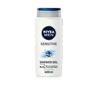 NIVEA MEN Sensitive Shower Gel, 3-in-1, (6 x 400 ml) | Cleansing Body Wash for Men with Bamboo Extract, Shower Gel for Body, Face and Hair, Gently Cleanses, Moisturising