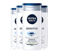 NIVEA MEN Sensitive Shower Gel Alcohol-Free Sensitive Skin Shower Gel, Gentle Shower Gel for Men, Shower Gel for Irritated Skin, 250ml (Pack of 4)