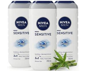NIVEA MEN Sensitive Shower Gel Pack of 3 x 250ml - Body Wash for Men with Bamboo Extract, Alcohol Free Sensitive Skin Body Wash, pH Balanced Soap Free Cleanser, Hypoallergenic + Shopcienty Magnet
