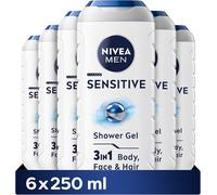 NIVEA MEN Sensitive Shower Gel Pack of 6 (6 x 250 ml), Alcohol-Free Sensitive
