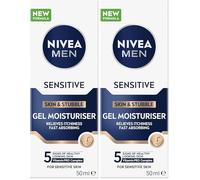 NIVEA MEN Sensitive Skin & Stubble Gel Moisturiser (50ml), Men's Face Cream for Daily Use, Gel Moisturiser with Vitamin E, Provitamin B5 and Chamomile Extract (Pack of 2)